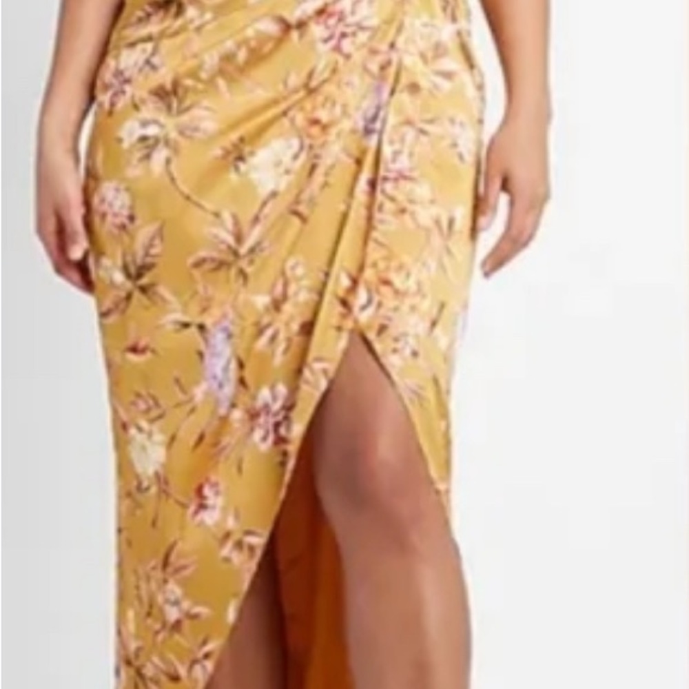 Express Gold Asymmetrical Wrap Dress - Picture 2 of 4